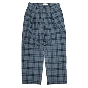 TOPMAN Relaxed Pleated Trouser 34x32 (Fits 34x30) Gray Plaid Wool Blend Academia